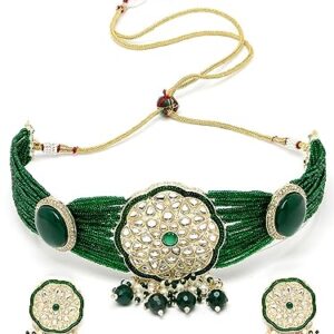 Sukkhi Wondrous Gold Plated Green Kundan & Beads Choker Necklace