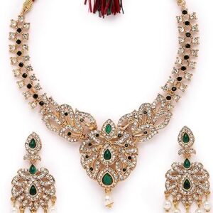 Sukkhi Dramatic Gold Plated AD Stone Collar Bone Necklace Set And Earring
